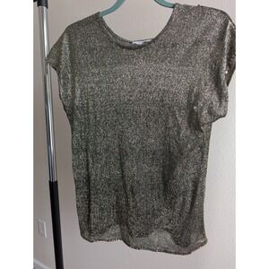 Jessica Michelle Womens Gold Metallic Knit Scoop Neck Short Sleeve‎ Blouse Top
